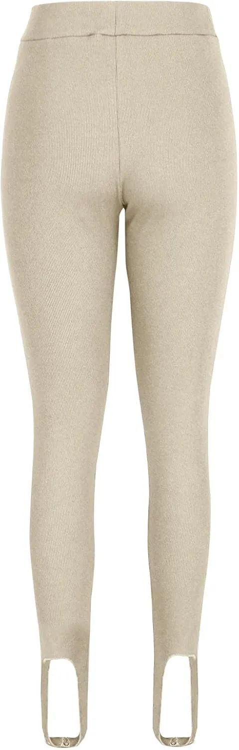 Women's High Waist Knit Yoga Stirrup Leggings Trendy Tummy Control Stretch Gym Trouser Workout Running Tights Pants