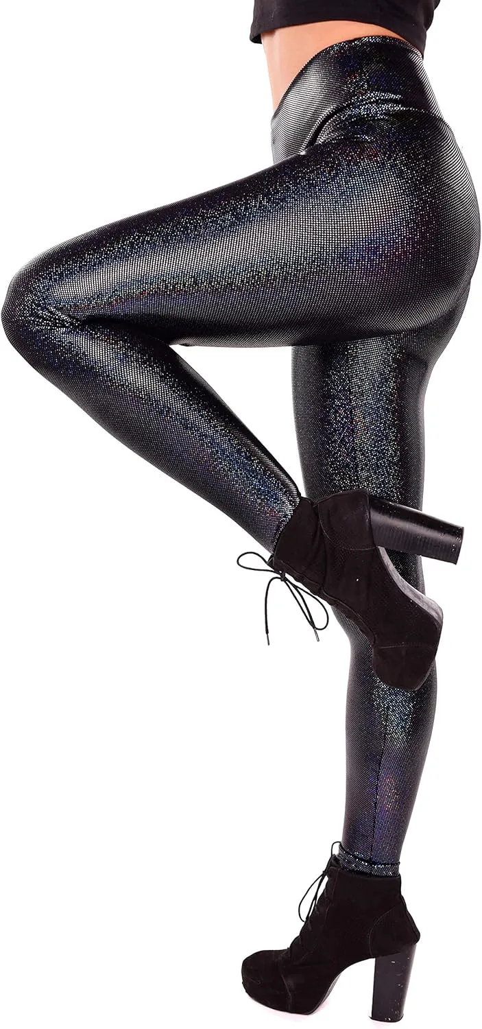 Women's Holographic Leggings: Iridescent Disco Leggings Many Colors! Fun Festival Outfit - Made in The USA
