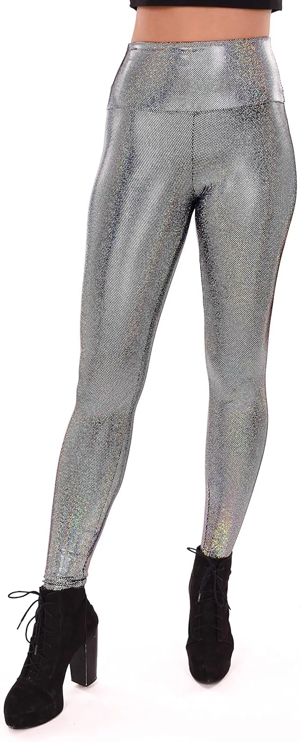 Women's Holographic Leggings: Iridescent Disco Leggings Many Colors! Fun Festival Outfit - Made in The USA
