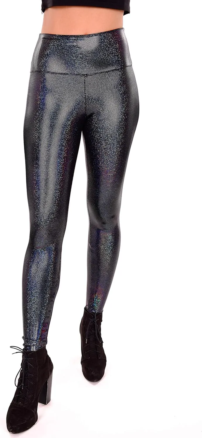 Women's Holographic Leggings: Iridescent Disco Leggings Many Colors! Fun Festival Outfit - Made in The USA