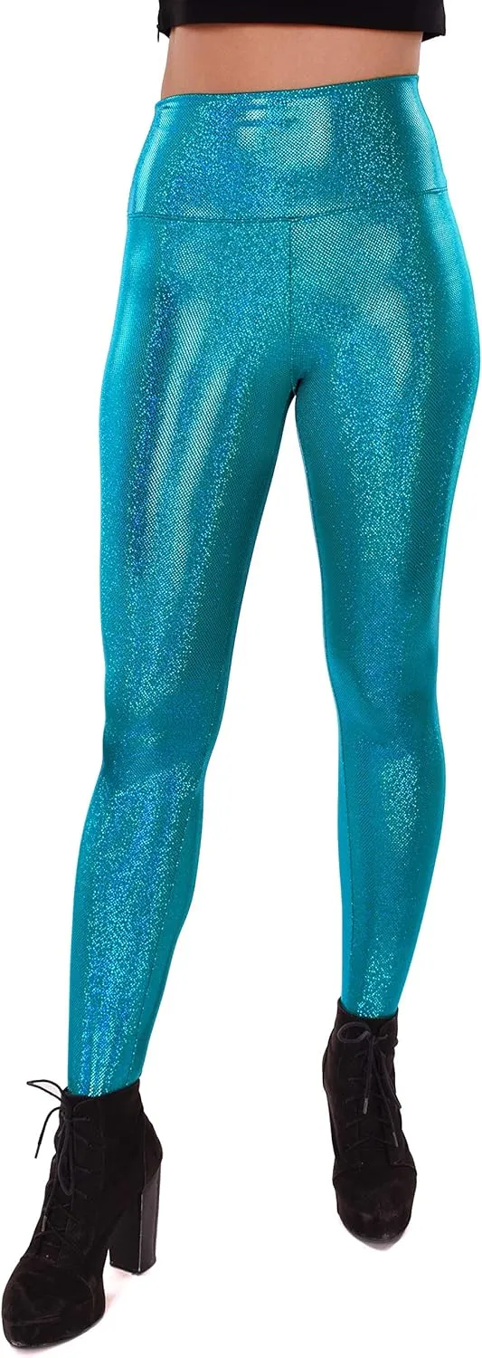 Women's Holographic Leggings: Iridescent Disco Leggings Many Colors! Fun Festival Outfit - Made in The USA