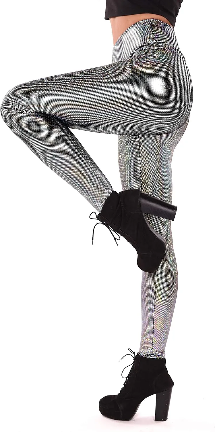 Women's Holographic Leggings: Iridescent Disco Leggings Many Colors! Fun Festival Outfit - Made in The USA