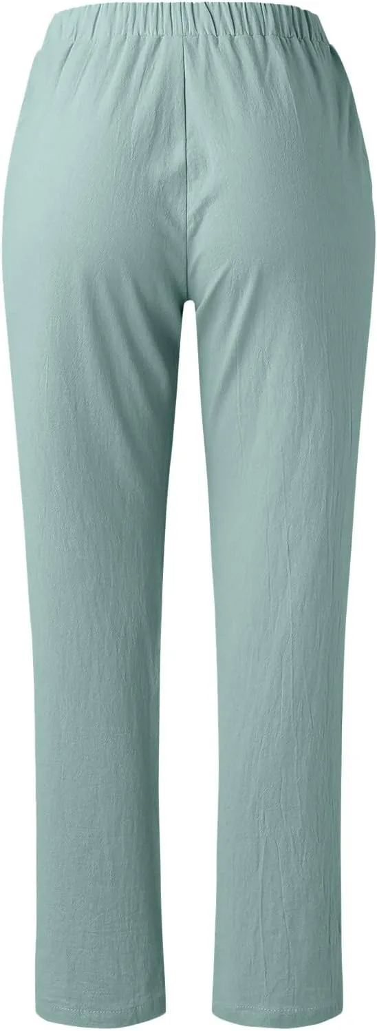Women's Linen Blend Summer Boho Palazzo Pants Low Waist Lounge Pants Slim Fit Palazzo Lounge Pants Vacation