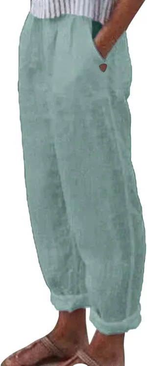 Women's Linen Blend Summer Boho Palazzo Pants Low Waist Lounge Pants Slim Fit Palazzo Lounge Pants Vacation