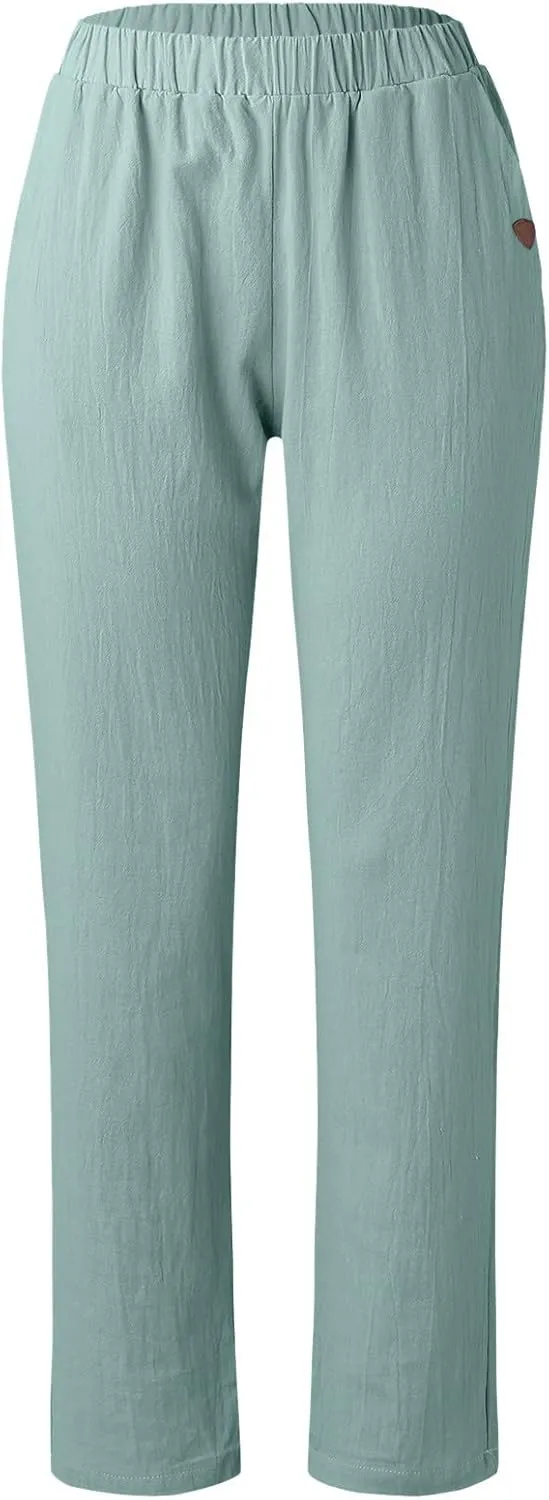 Women's Linen Blend Summer Boho Palazzo Pants Low Waist Lounge Pants Slim Fit Palazzo Lounge Pants Vacation