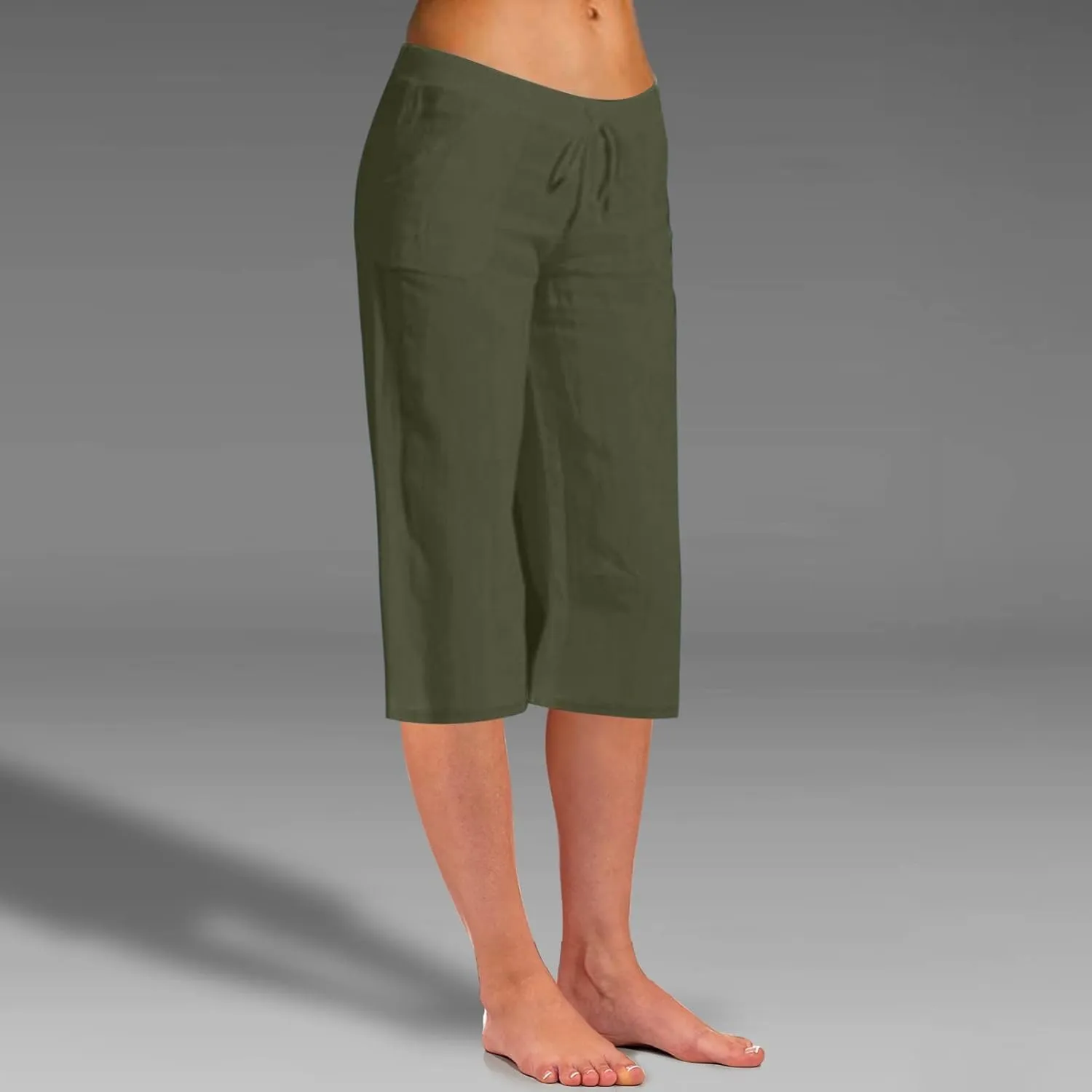 Womens Linen Summer Boho Palazzo Pants Low Waist Ankle Length Slim-Fit Pant Trousers Business Work