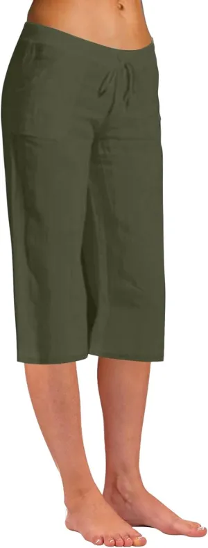 Womens Linen Summer Boho Palazzo Pants Low Waist Ankle Length Slim-Fit Pant Trousers Business Work