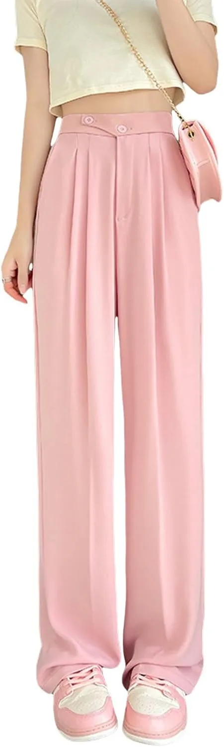 Womens Linen Summer Boho Pant Trousers Elastic Waisted Lounge Pants Plus Size Palazzo Lounge Pants Travel