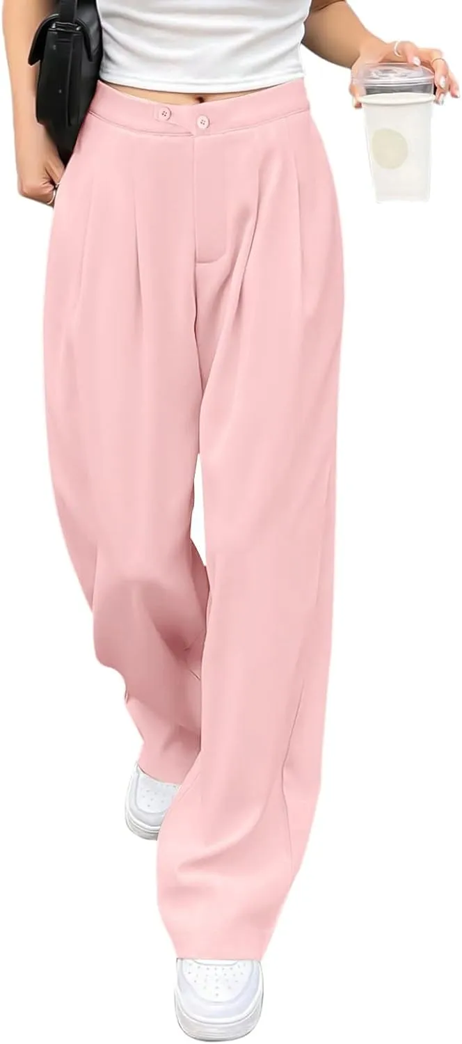 Womens Linen Summer Boho Pant Trousers Elastic Waisted Lounge Pants Plus Size Palazzo Lounge Pants Travel