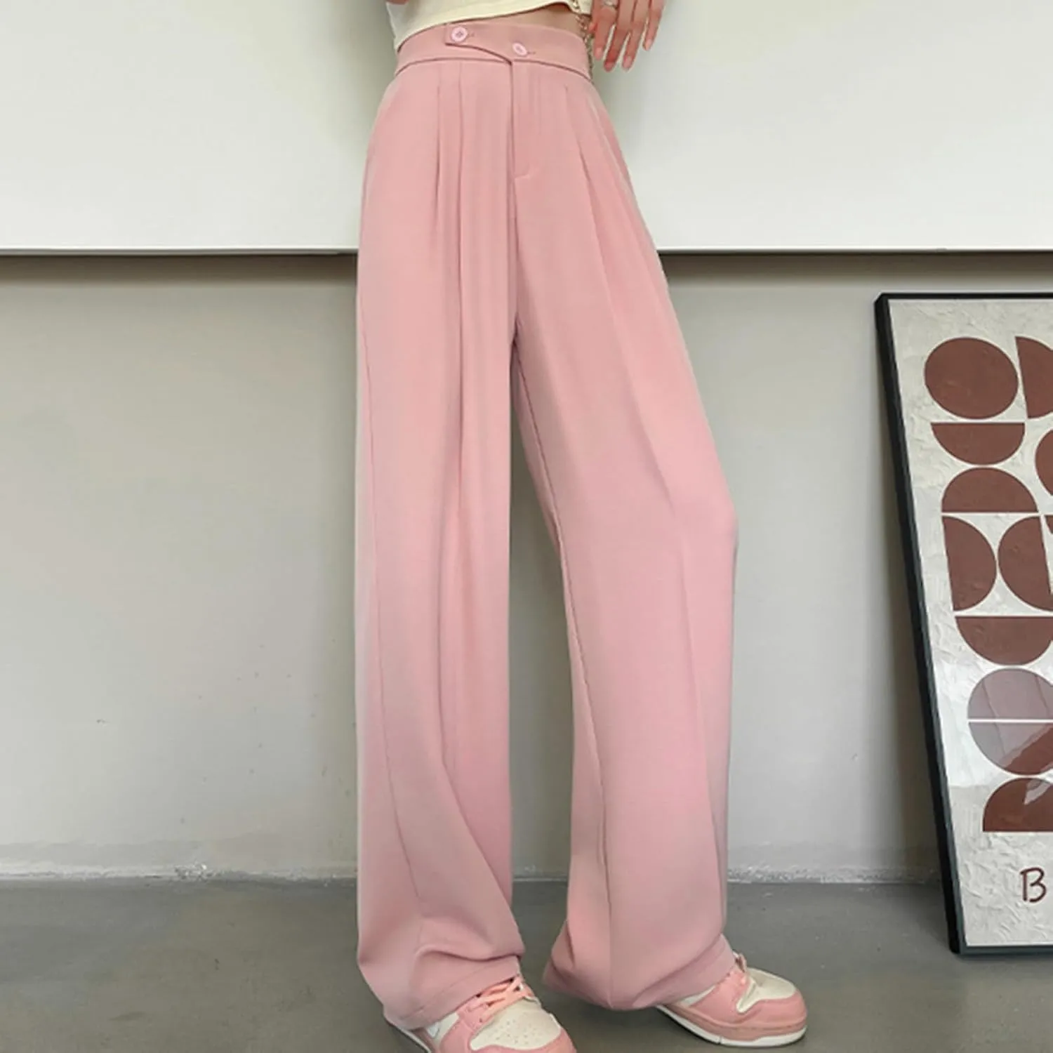 Womens Linen Summer Boho Pant Trousers Elastic Waisted Lounge Pants Plus Size Palazzo Lounge Pants Travel