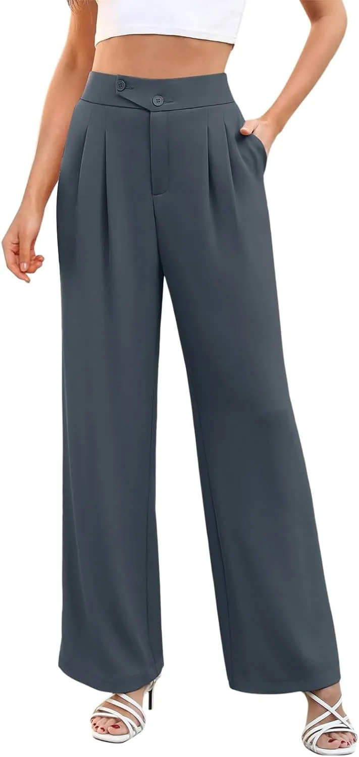 Womens Linen Summer Palazzo Palazzo Pants Elastic Waisted Lounge Pants Plus Size Pant Trousers Office