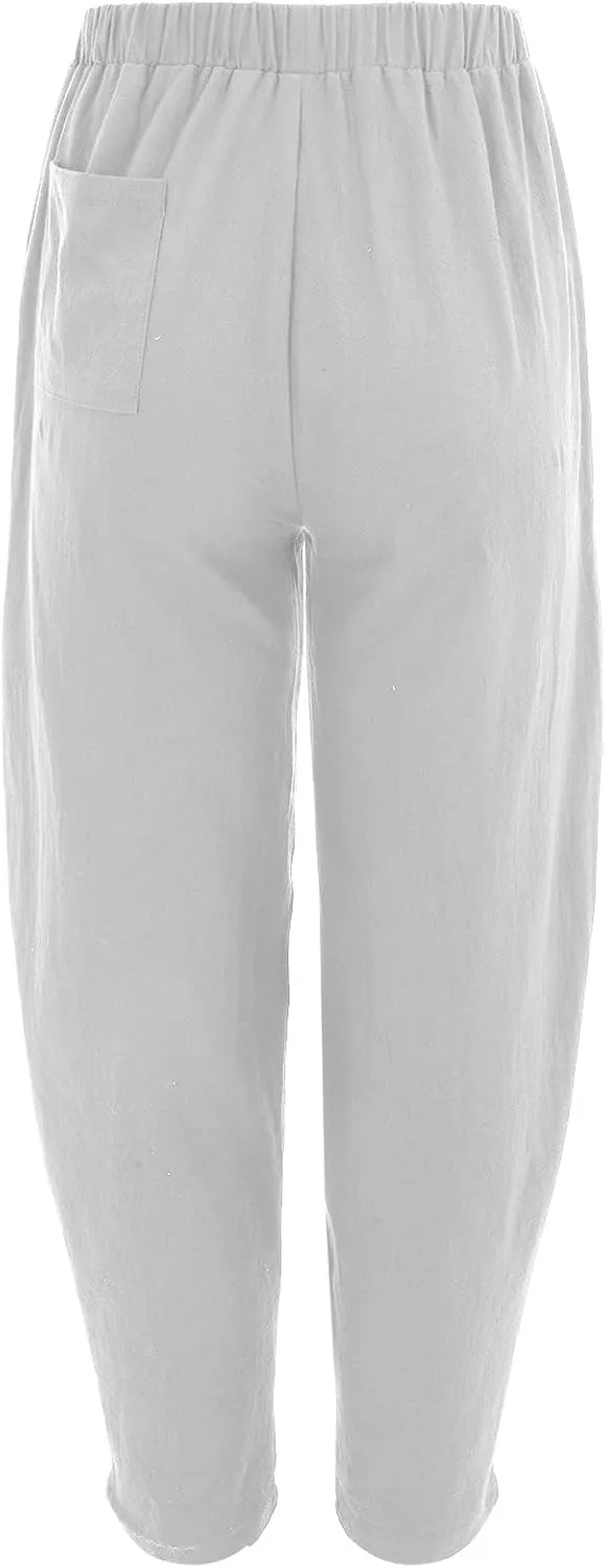 Women's Linen Summer Split Flowy Palazzo Pants Elastic Waisted Long Lounge Loose Fit Pants Vacation