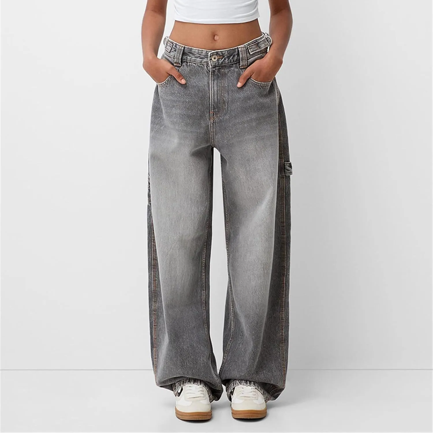 Women's Wide Leg Boyfriend Denim Pants - Low Rise Baggy Casual Loose Jeans - Y2K E-Girl Style