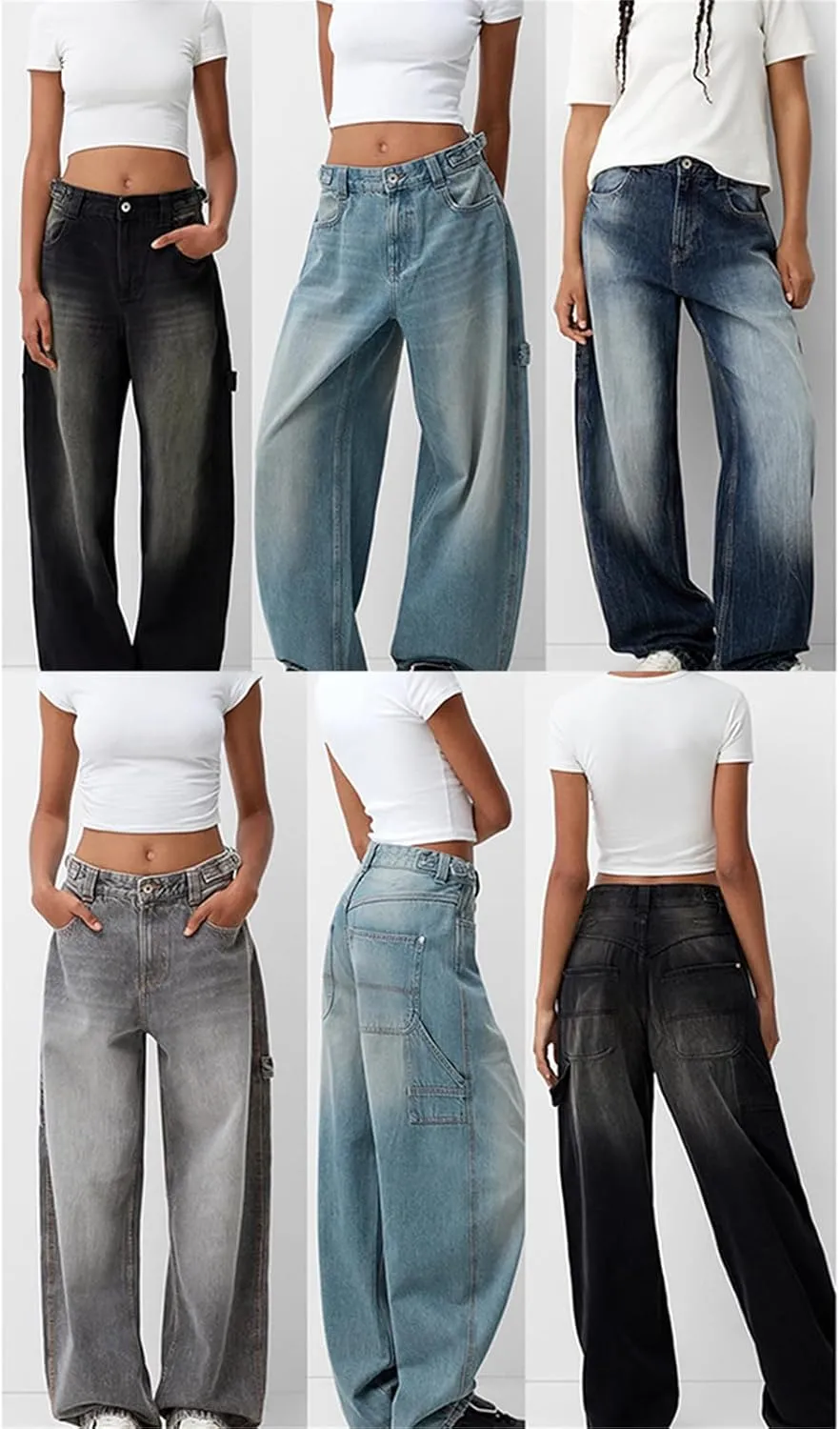 Women's Wide Leg Boyfriend Denim Pants - Low Rise Baggy Casual Loose Jeans - Y2K E-Girl Style