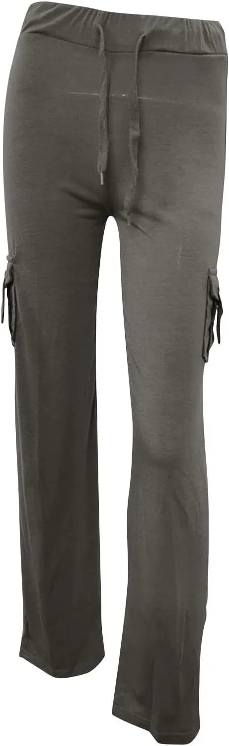 Womens Yoga Leggings Cargo Pants Stretchy High Waist Elastic Loose Trousers with Pockets Wide Leg Workout Sweatpants