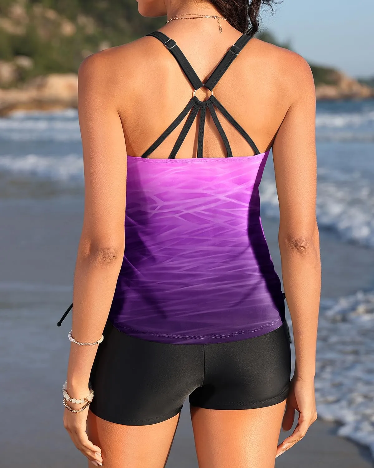 Yonique Two Piece Tankini Swimsuits for Women with Shorts Athletic Bathing Suits Tummy Control Swimwear