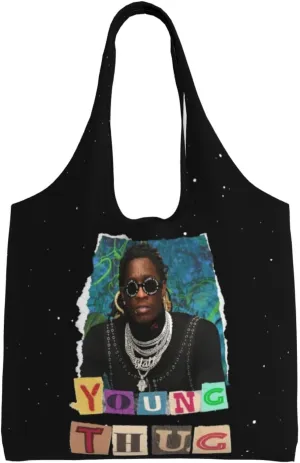 Young Musics Thug Shoulder Canvas Tote for Women Weekender Handbag Reusable Grocery Shopping Bag