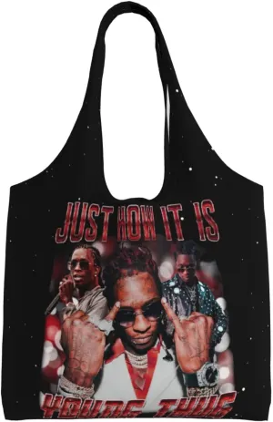 Young Musics Thug Shoulder Canvas Tote for Women Weekender Handbag Reusable Grocery Shopping Bag