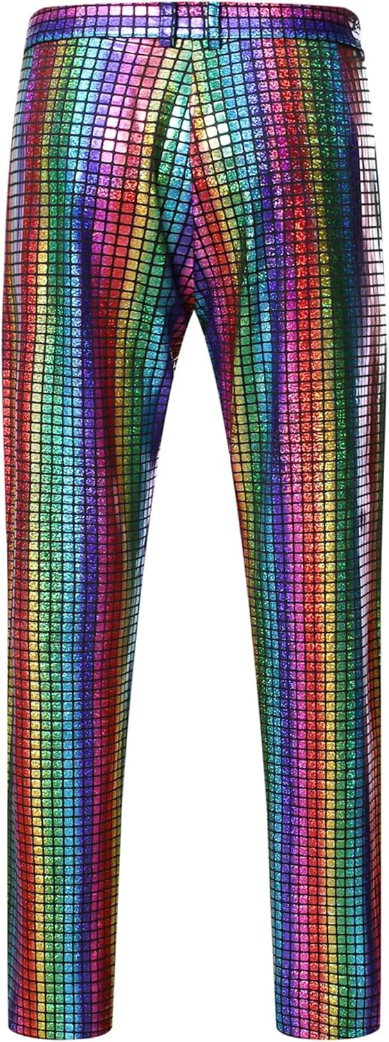 ZEROYAA Men's Metallic Shiny Suits Disco Sequin Blazer and Pants 2 Piece Sets for Party Prom