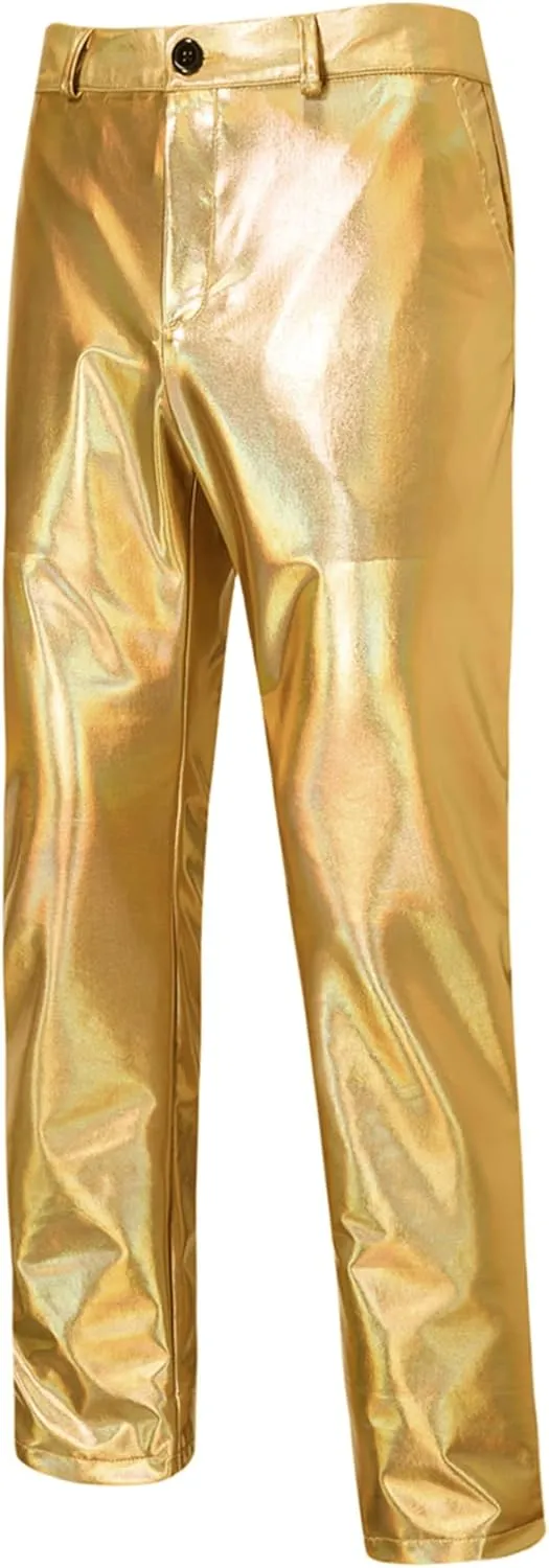 ZEROYAA Men's Metallic Shiny Suits Disco Sequin Blazer and Pants 2 Piece Sets for Party Prom