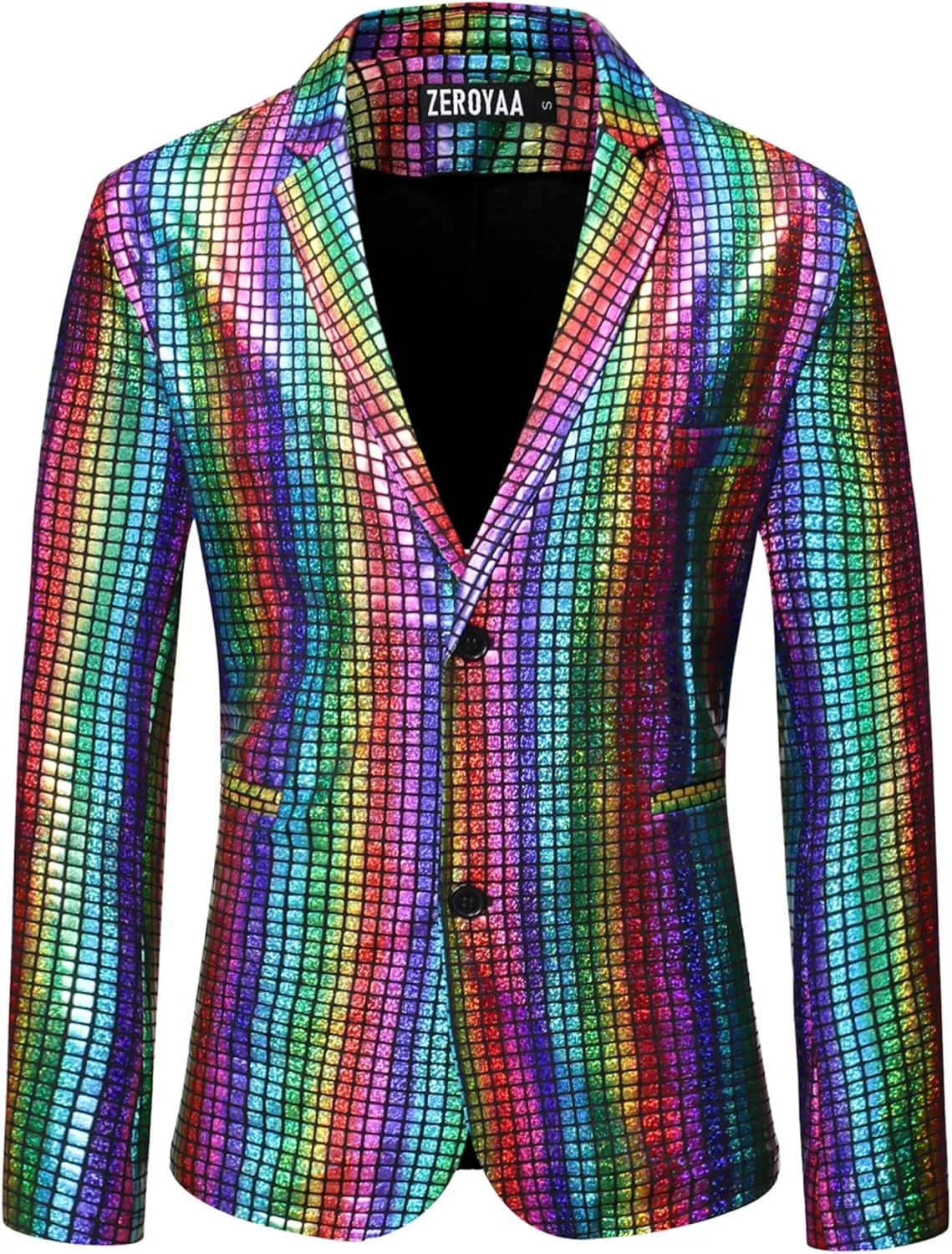 ZEROYAA Men's Metallic Shiny Suits Disco Sequin Blazer and Pants 2 Piece Sets for Party Prom